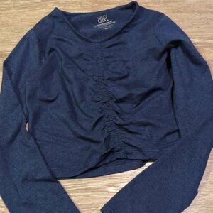Athleta girl size 8/10 navy blue downtime ruched top